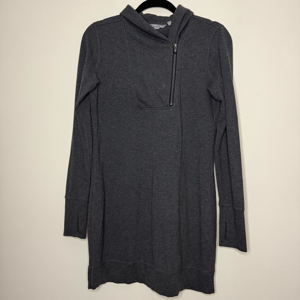 ATHLETA Om to Home Grey Longsleeve Atheleisure Sweatshirt Tunic Sweater Dress - Picture 2 of 8